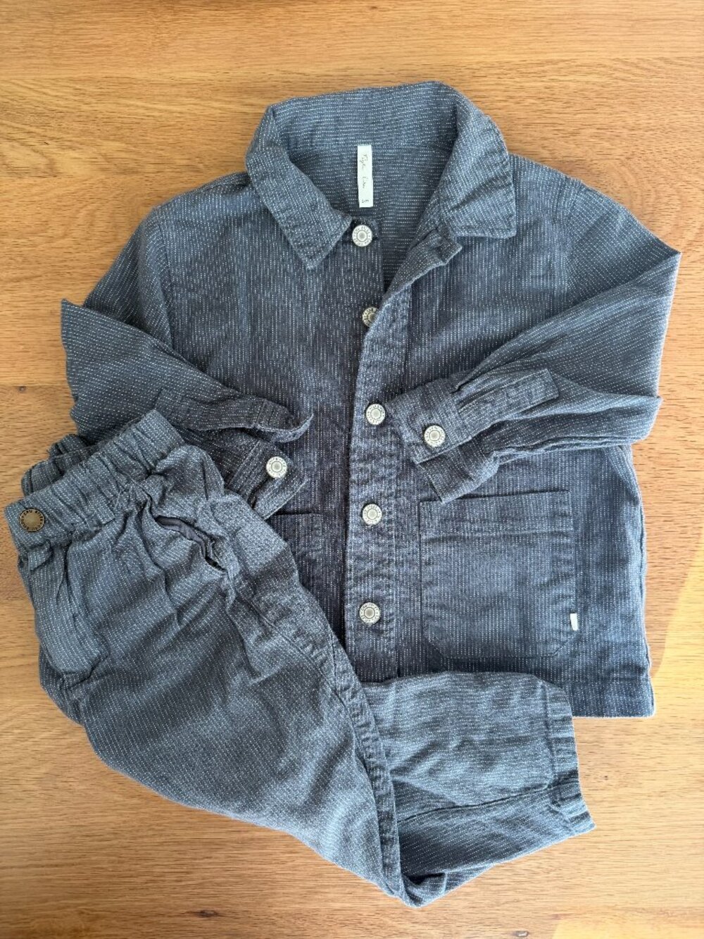 Rylee + Cru 2/3T Slate Pinstripe Matching Set | Shirt + Ryder Pants | EUC